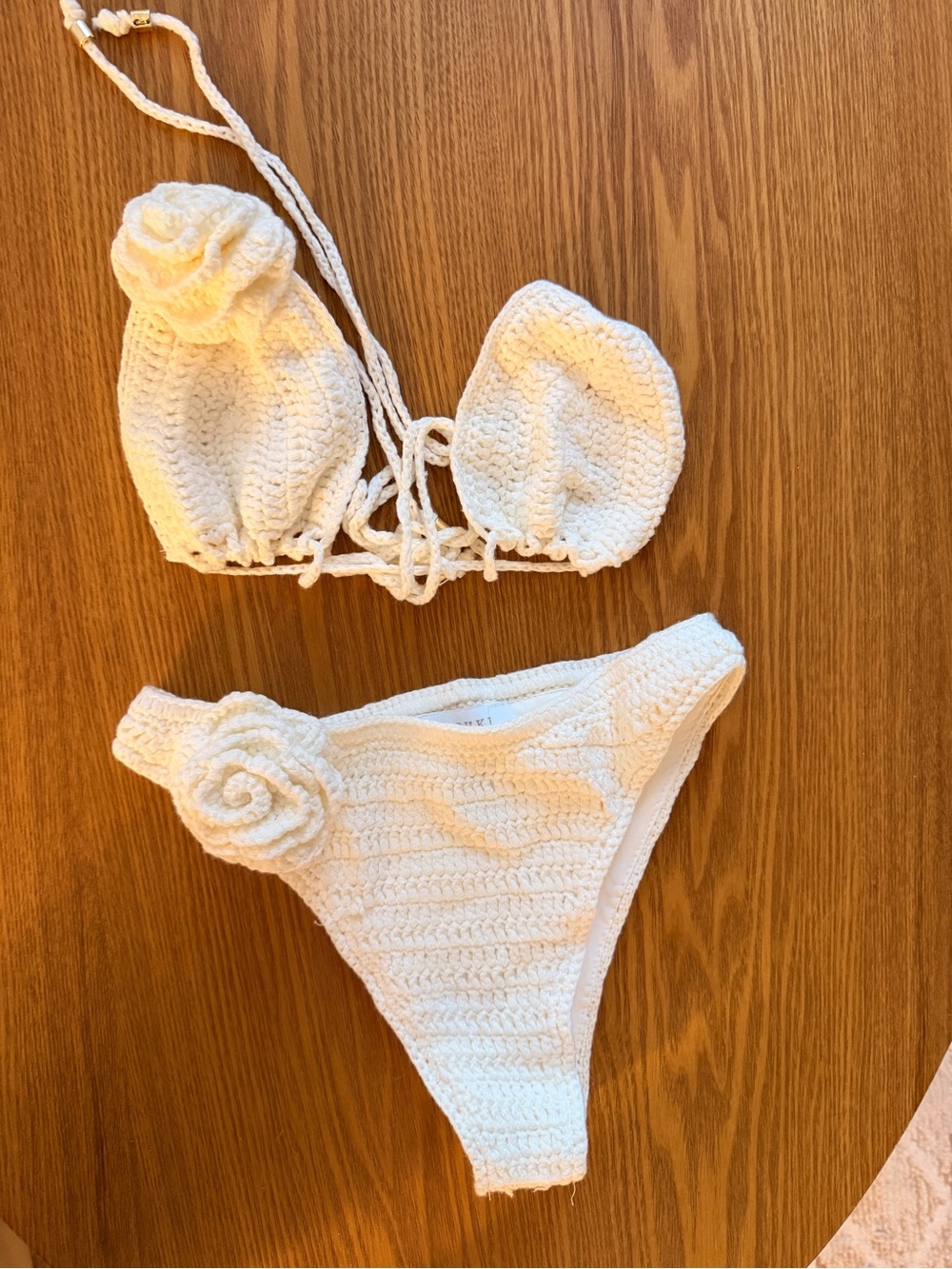 Meshki White Crochet Rose Bikini Set